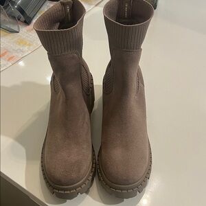 Steve Madden Women’s Taupe Suede Sock Boot with Lug Sole